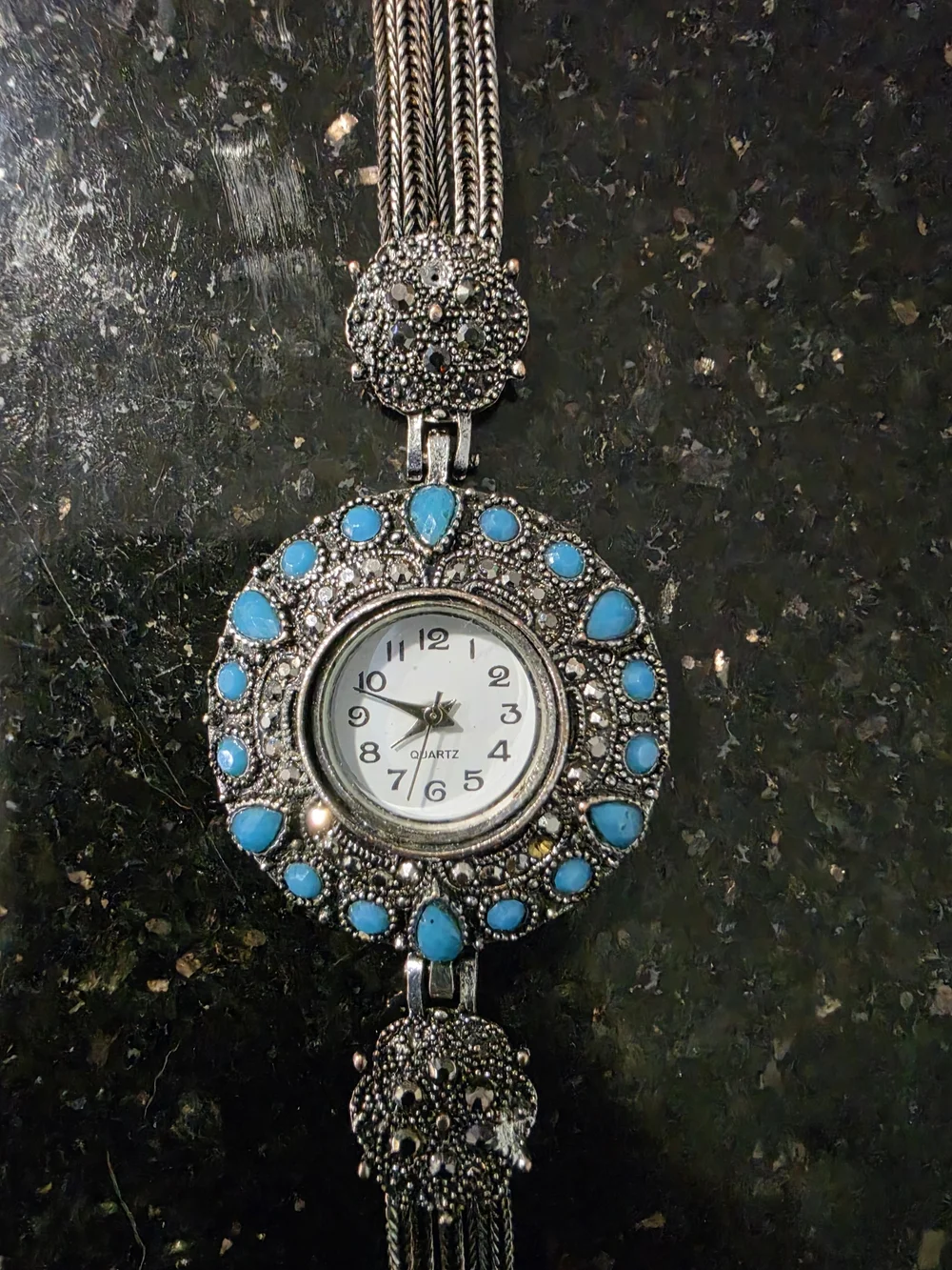 *Working*Turquoise Silver-Tone Watch